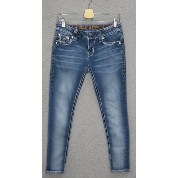 Rock Revival Barby Jeans 28 Blue Embellished Flap Pockets Ankle Skinny Denim - Picture 2 of 16